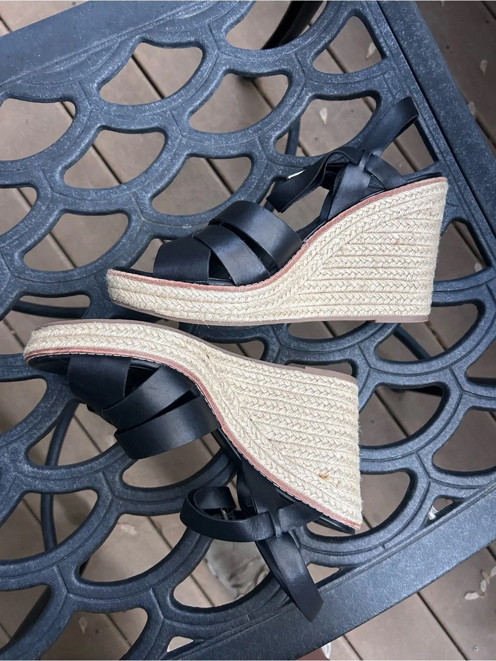 Black Espadrille Wedge Sandals - Women size 8.5 excellent condition